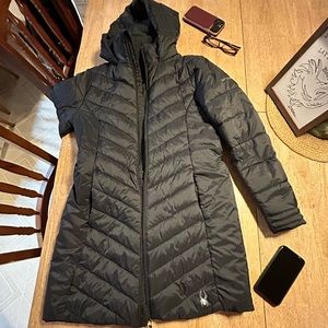 spyder women’s boundless long puffer coat.